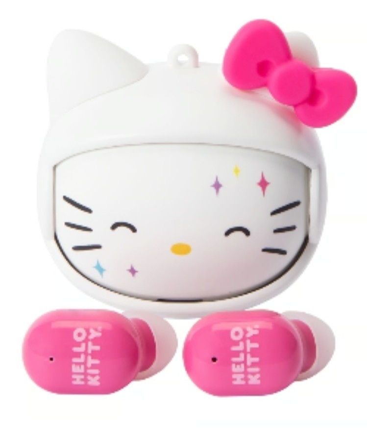 Sanrio Hello Kitty Wireless Bluetooth Earbuds, Rotating Case, Pink/White