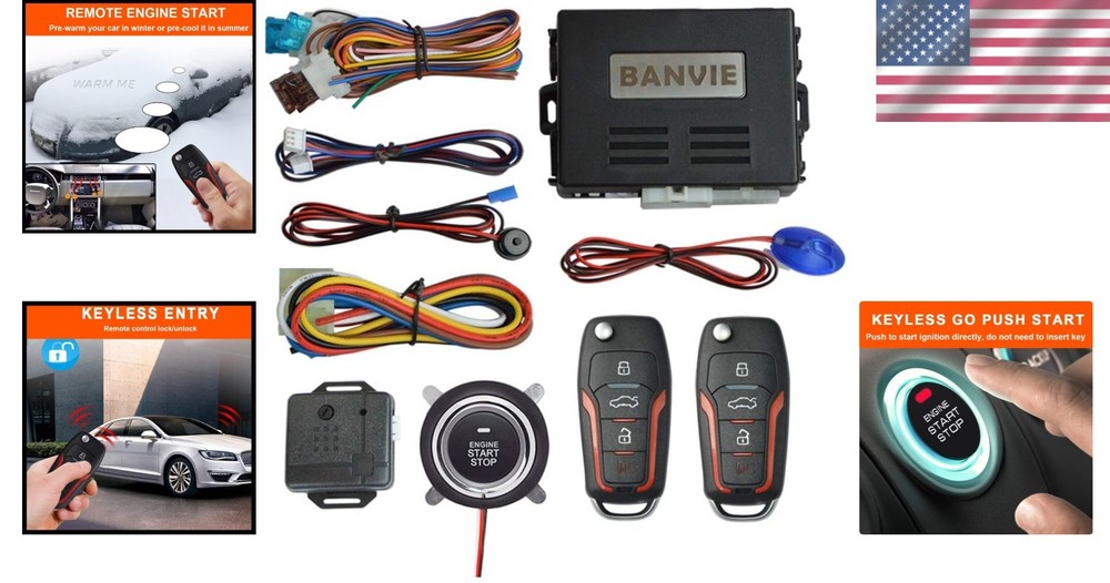 Car Security Alarm System Keyless Entry Remote Start Push Button Auto-Lock