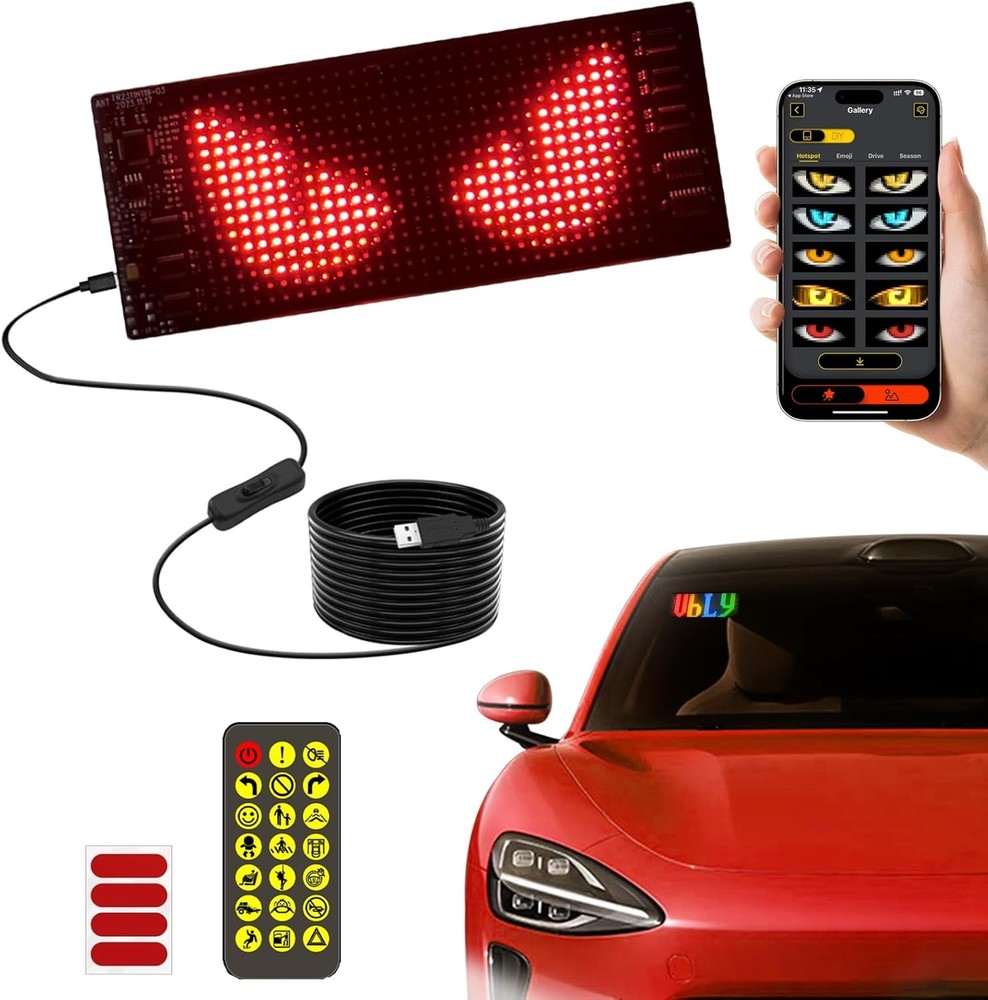 Dynamic LED Devil Eye Lights for Car Motorcycle Windshield, 7"X3" Colorful Flexi