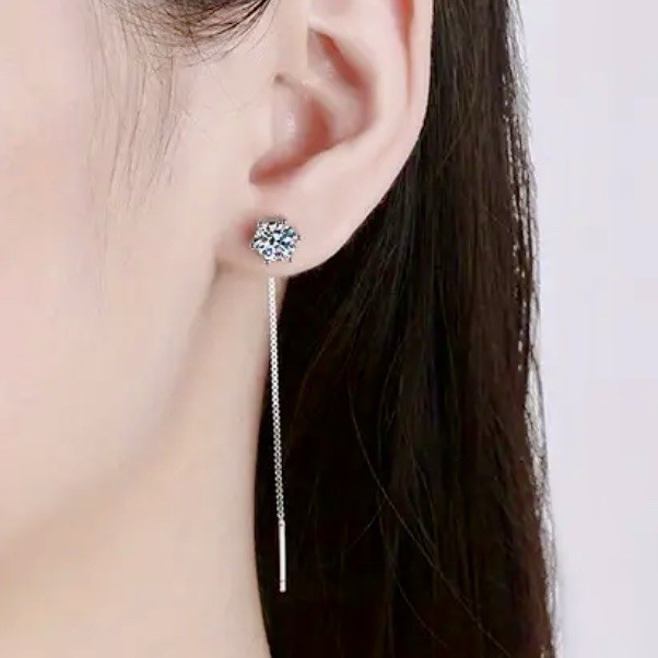 Sterling Silver Moissanite Threader Earrings