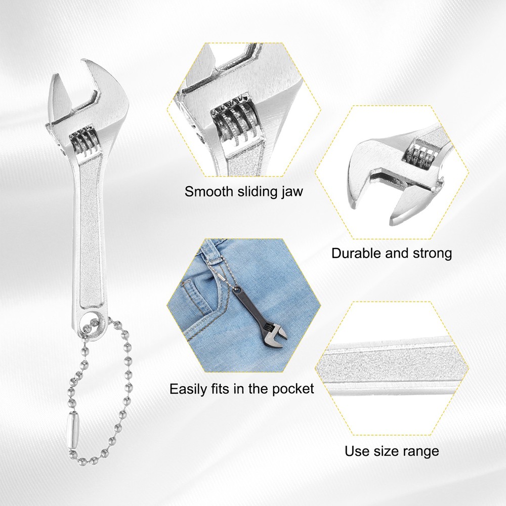 2pcs Mini Adjustable Wrench 2.5" Tiny Spanner Keychain Hand Knurl Tool, Silver