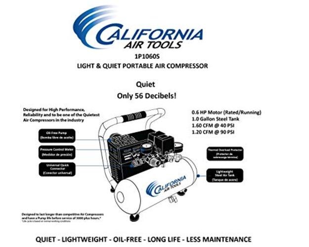 CAT-1P1060S Light & Quiet Portable Air Compressor, Silver 1-(Pack)