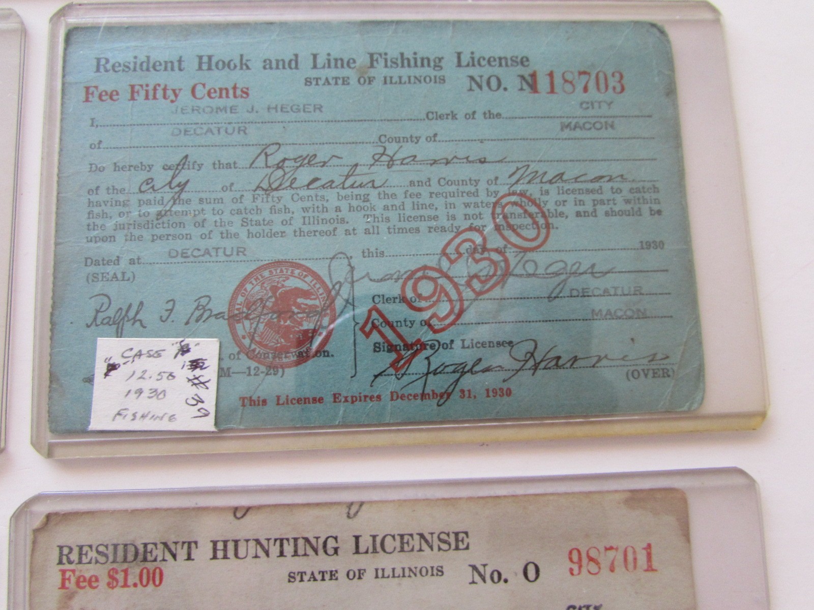 Lot Big Run Hatcheries Pin 1926-1933 Hunting & Fishing Licenses Decatur Illinois