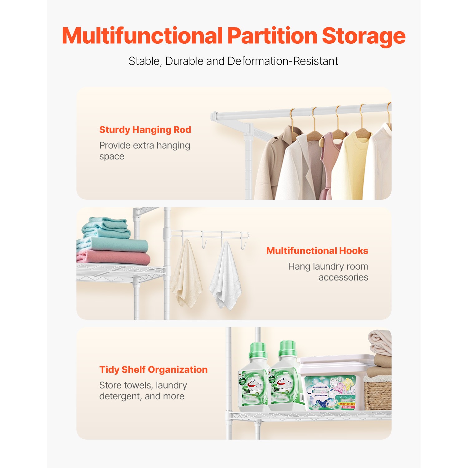 Over Washer and Dryer Storage Shelf Single Row 3 Tiers Washer Rack White