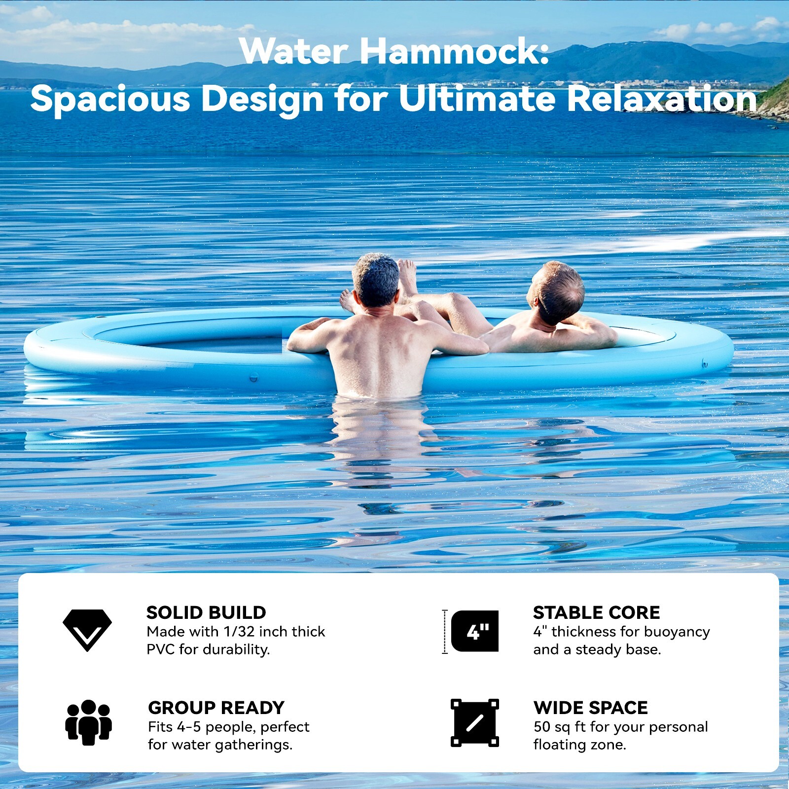 Sunchill 8FT Heavy Duty Inflatable Water Hammock, Ideal for Lakes & Oceans