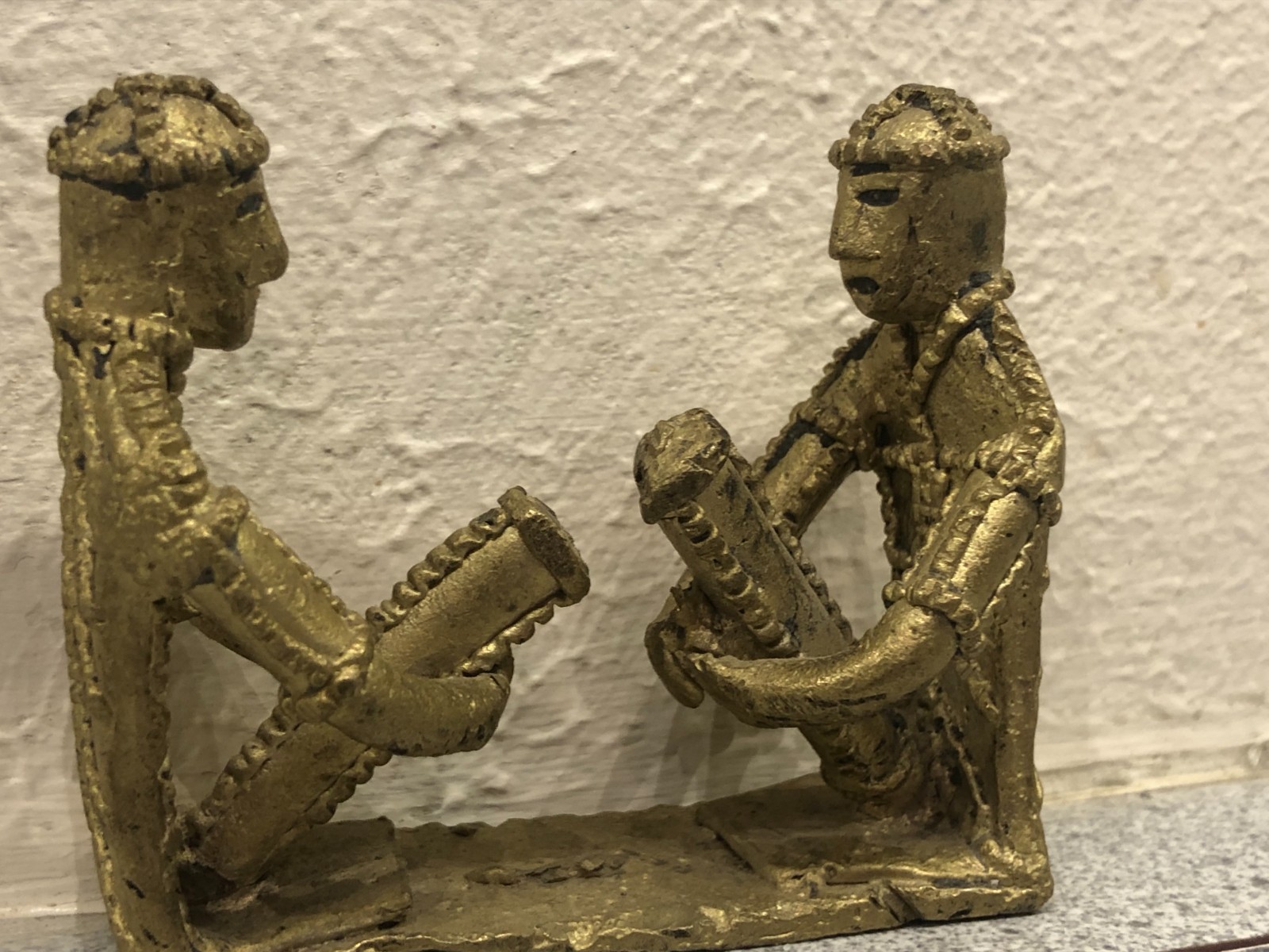 Vintage West African Tribal Folk Art Bronze Sculpture - Two Musicians Sitting