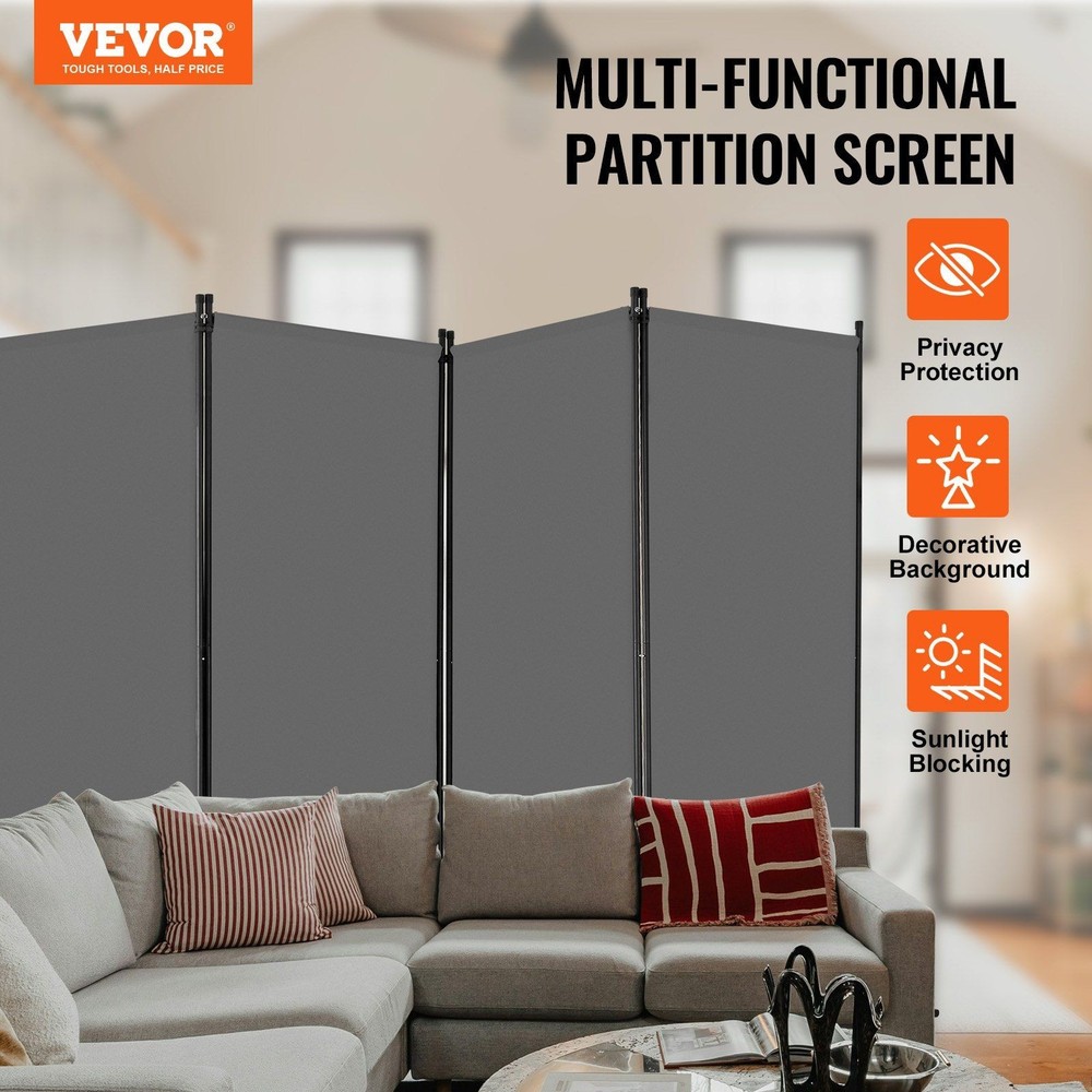 Home Office Room Divider 4 Panel 3464x1840mm Quick Setup Frame Grey