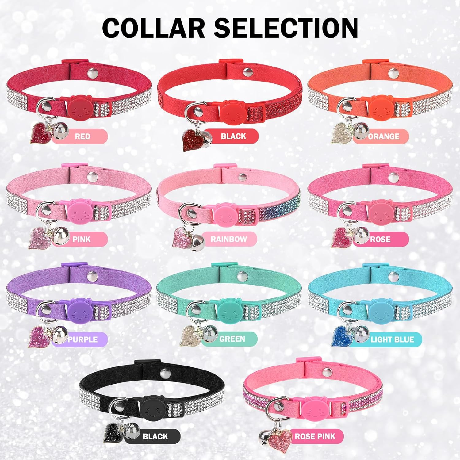 Rhinestone Cat Collar Breakaway with Bell Safety Buckle, 2 Pack Bling Diamond Ki