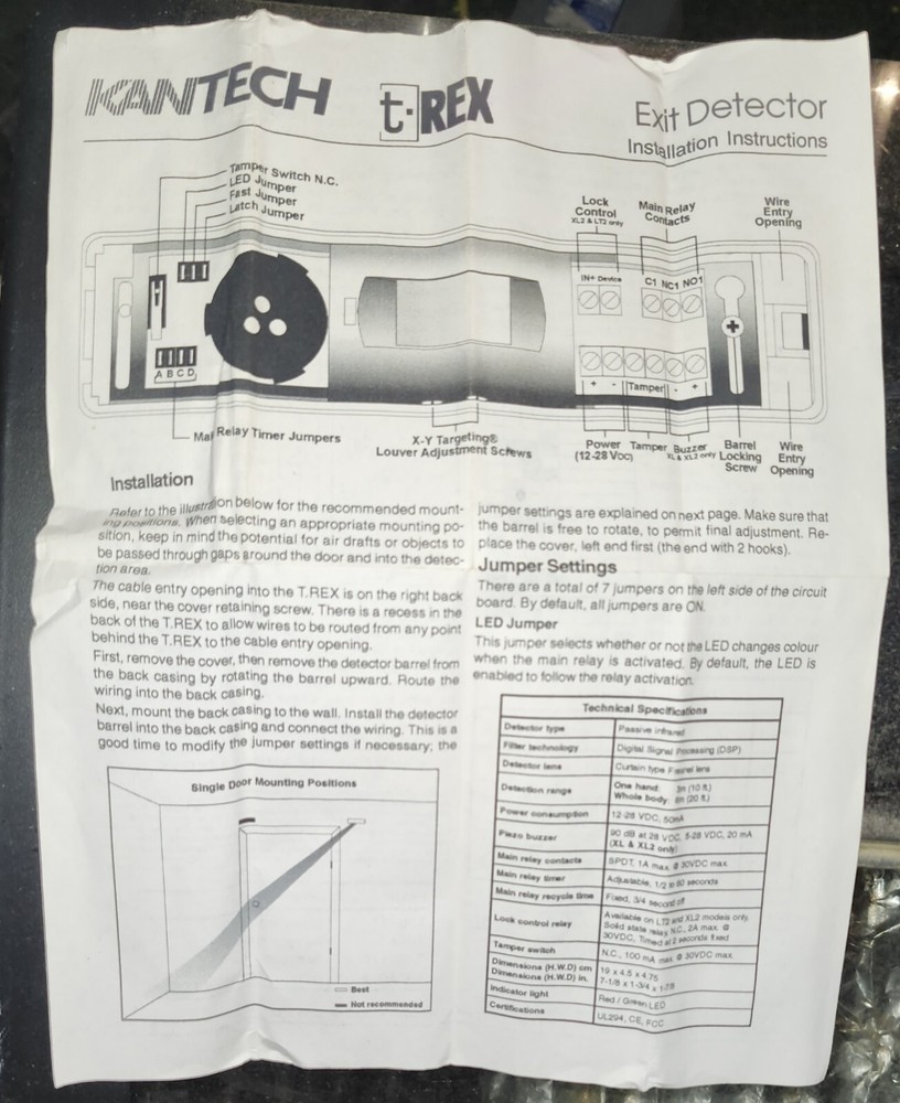 Kantech T Rex LT Request To Exit Detector New