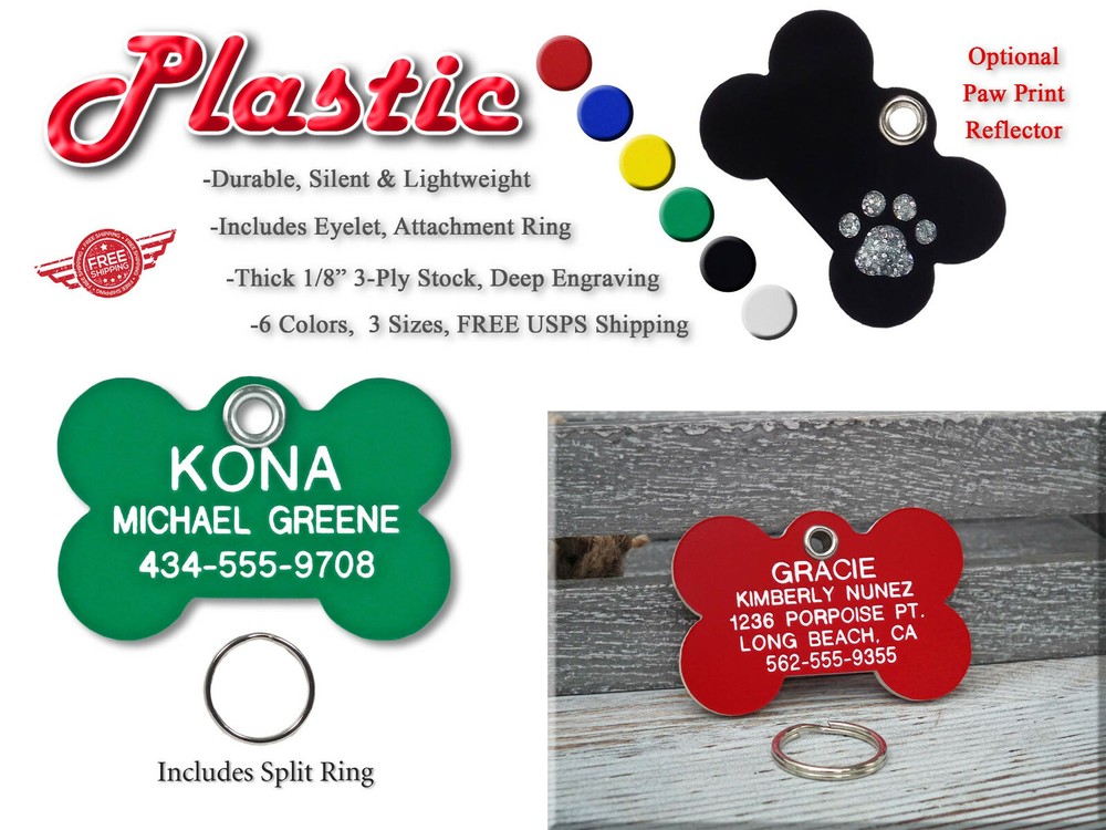 Plastic Bone Shape Pet ID Tags Custom Engraved Durable Dog Name Identification