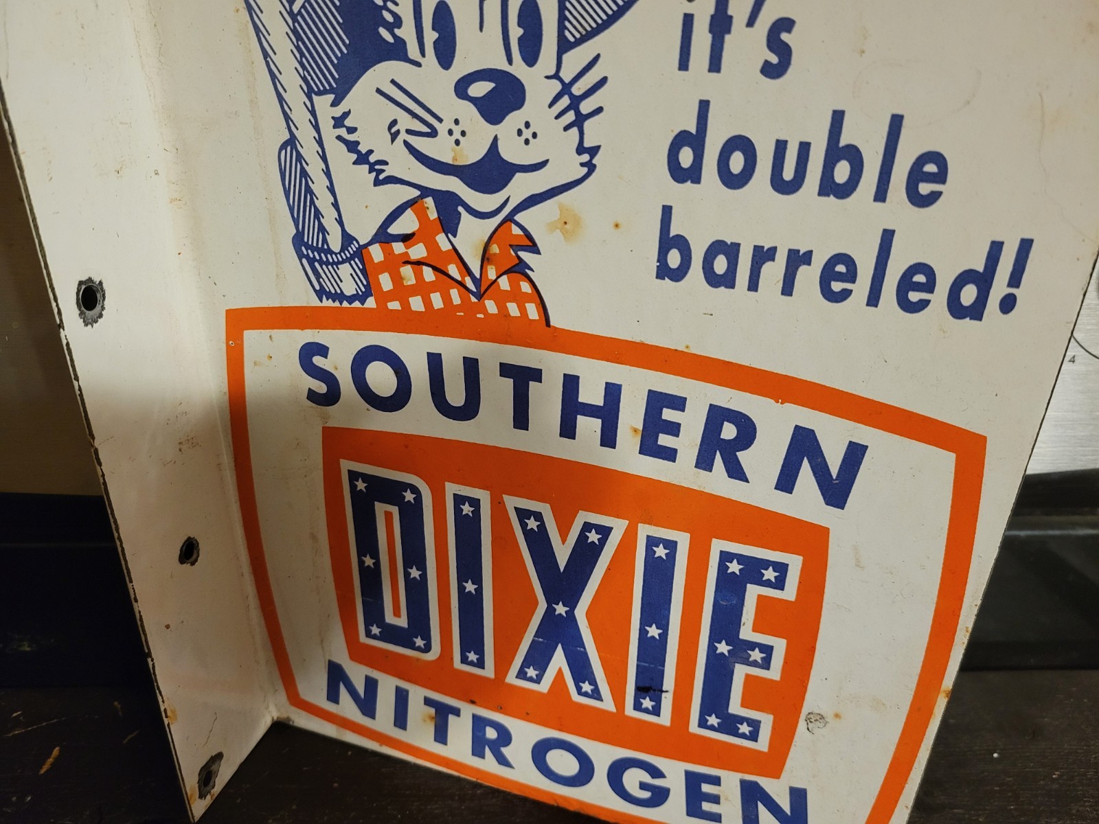 Vintage Dixie Southern Porcelain Flange Sign Nitrogen Rebel Black Americana USA