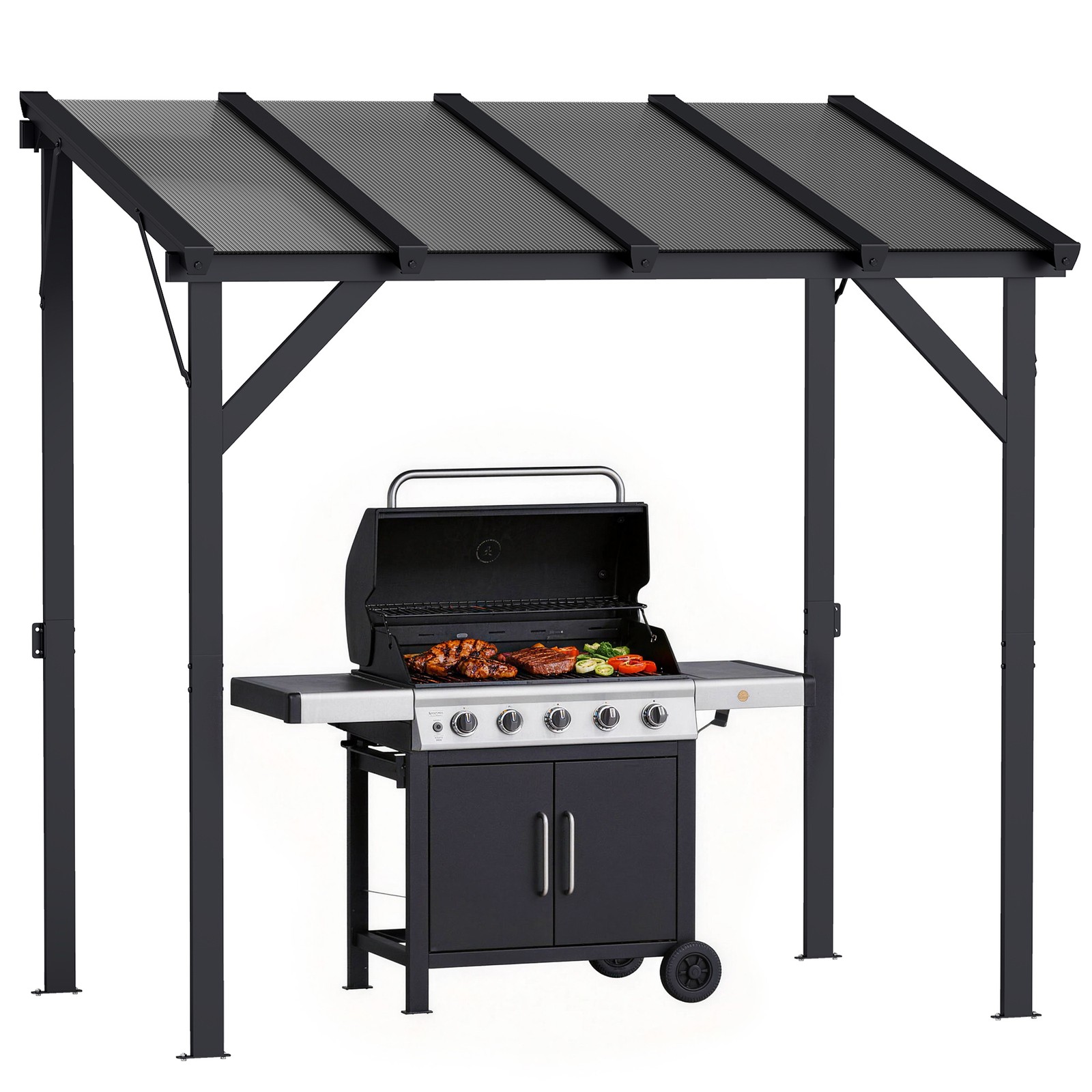 Outsunny 8' x 5' Grill Gazebo Lean-to Pergola with Polycarbonate Roof