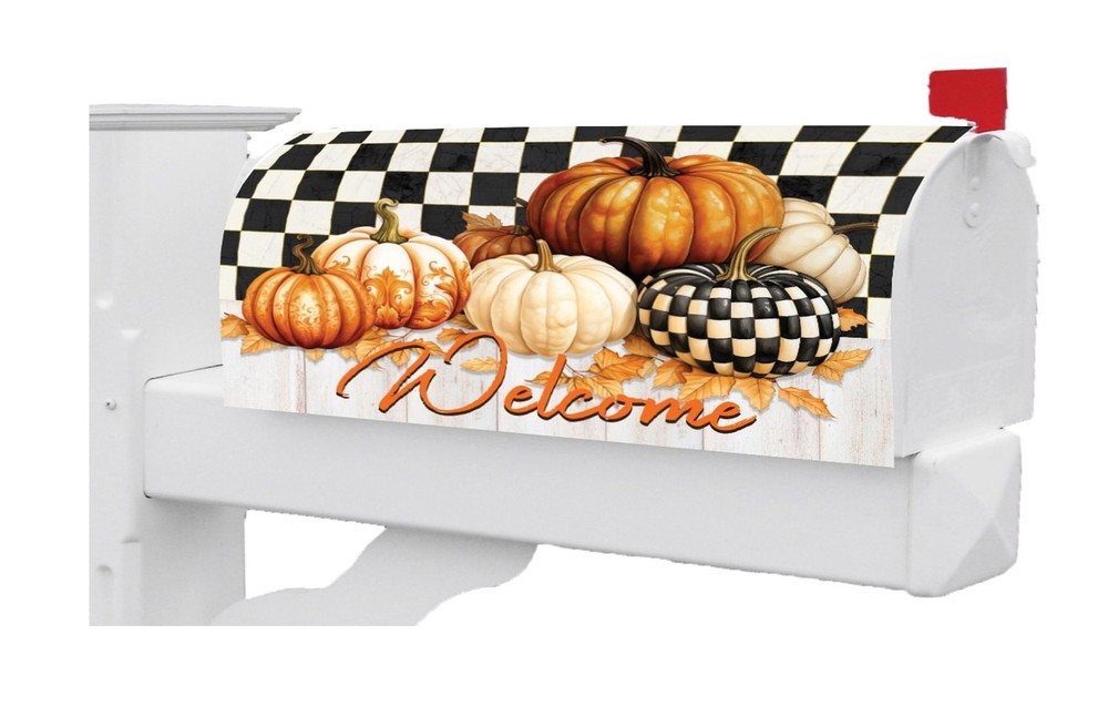 Checkered Pumpkin Mailbox Cover