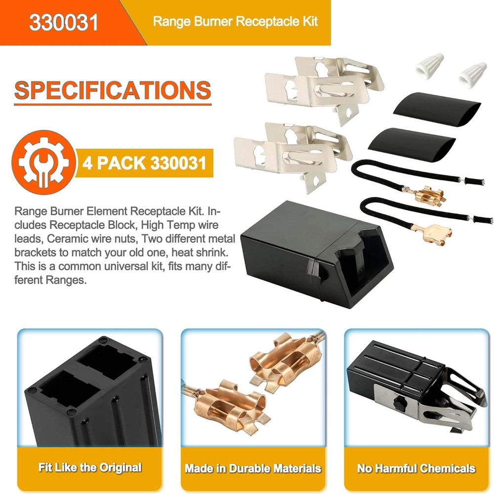 MP22YA Electric Range Burner Element Unit Set w/ Element Receptacle Kit Drip Pan