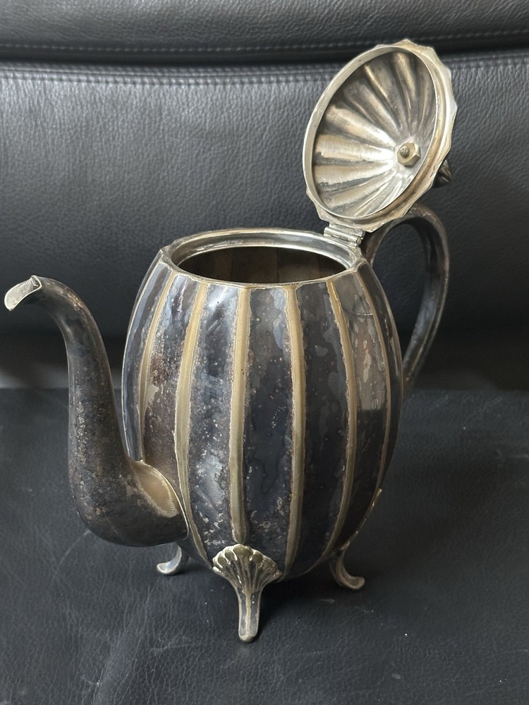 Antique Art Deco Silver Plated Teapot – Pumpkin Fluted Design