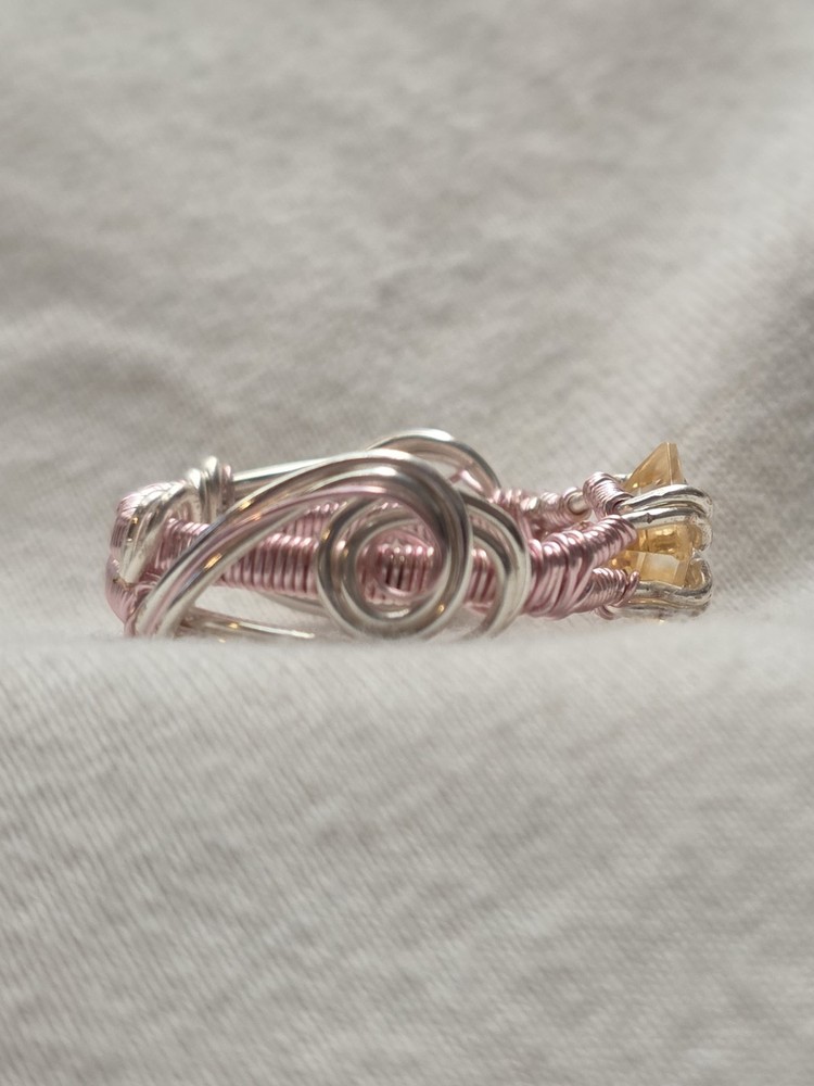 Handcrafted Wire Wrapped Silver Ring with Square Yellow Citrine Prong Setting