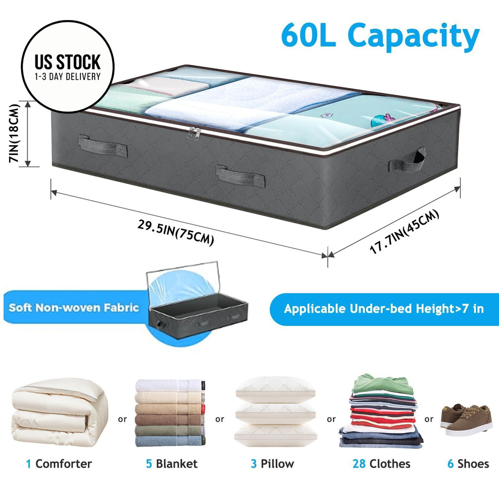 Budding Joy 60L Under Bed Storage Containers, Bins 4 Pack, Grey