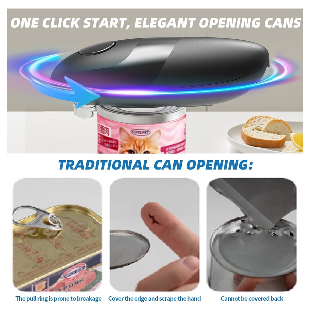 Automatic Electric Can Opener: Battery Operated One Touch Hands Free Smooth E...