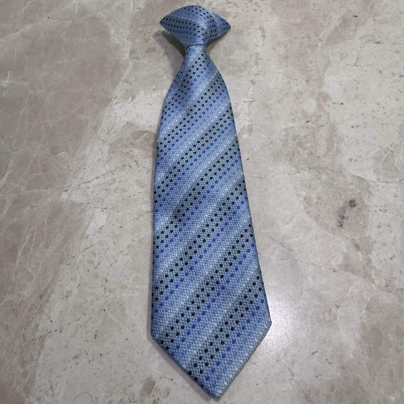 Youth Little Toddler Boys Clip On Neck Tie Blue Black White 9.25 Inches Long