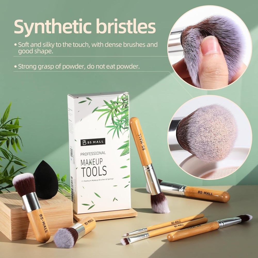Makeup Kit, BS-MALL, Bamboo 11pcs w/ Sponge