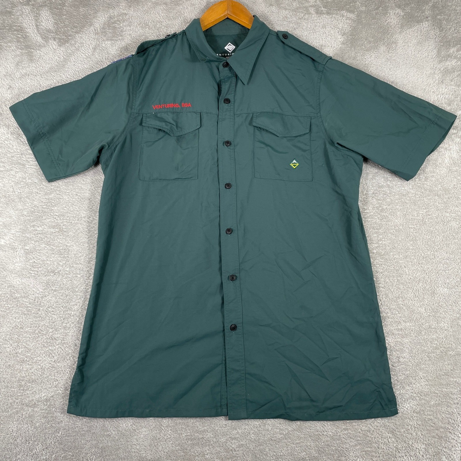 Boy Scouts Of America Venturing Uniform Shirt BSA Mens Medium Green Nylon Camp