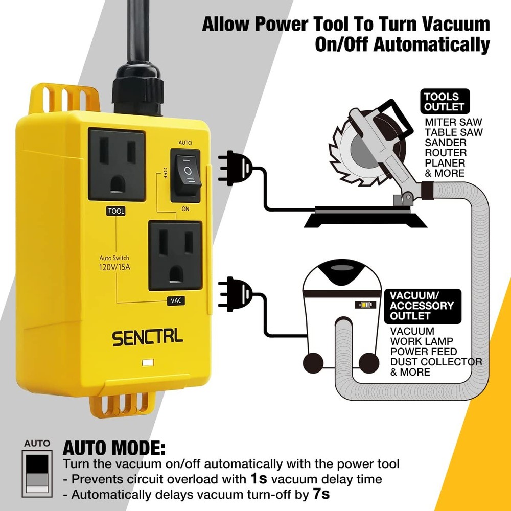 SENCTRL Automatic Vacuum Switch Allow Power Tool/Table 19.5 Inch (0.5 Meters)