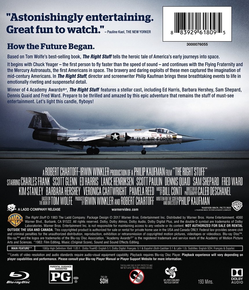 The Right Stuff Blu-ray Sam Shepard NEW
