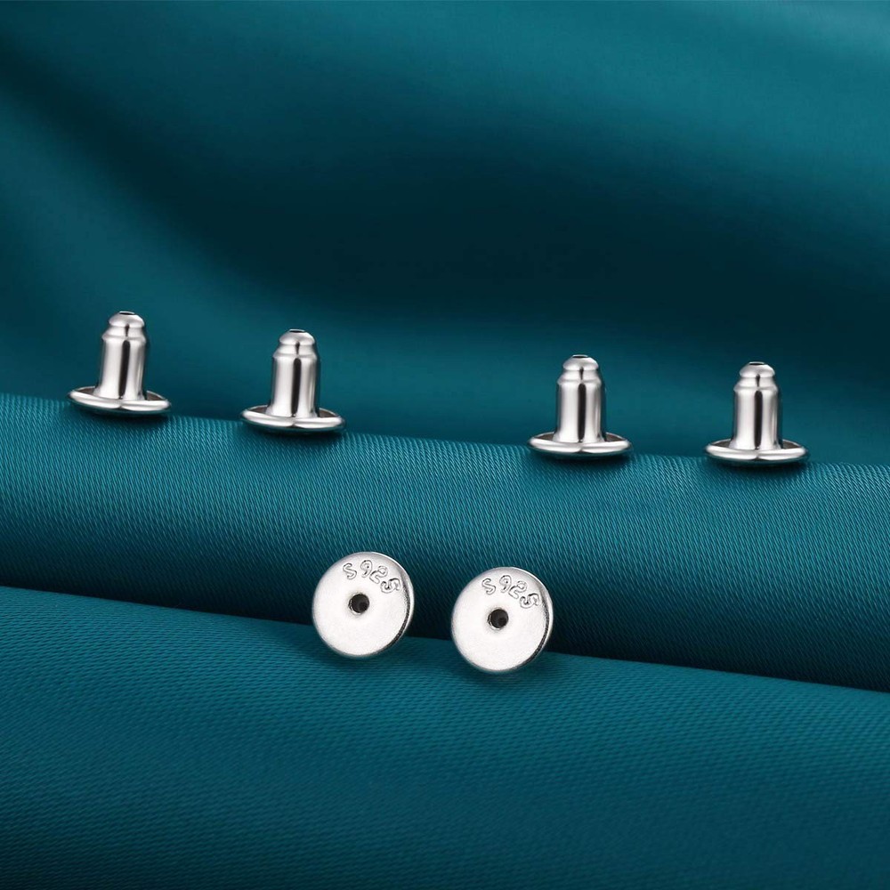 Catinee Locking Earring Backs for Studs, 14k Plated White Gold Earring Backs