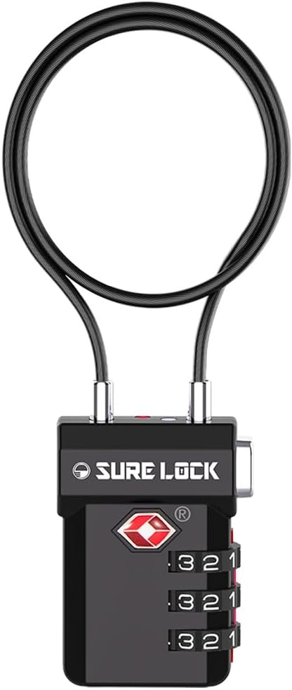 SURE LOCK TSA Approved 3-Digit Combination Luggage Locks – Extra long cable
