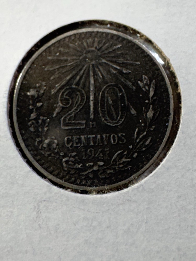 1941 Mexico 20 Centavos Silver Coin