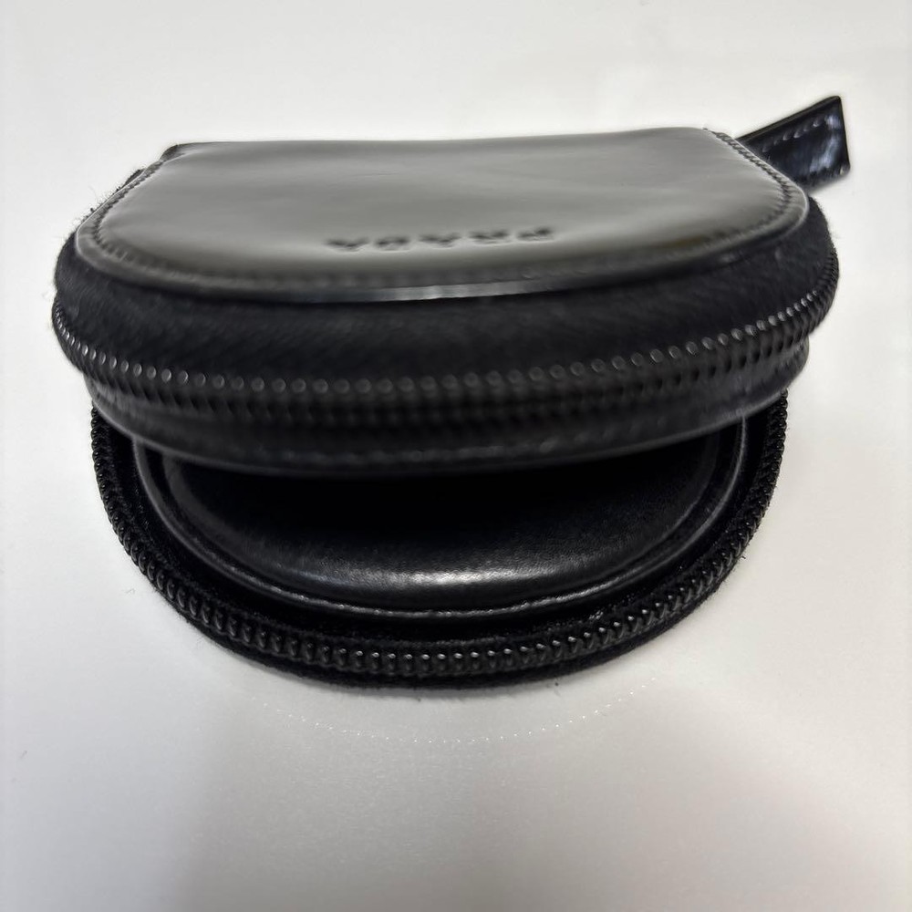 Authentic PRADA Black Leather Punch Coin Case excellent gift