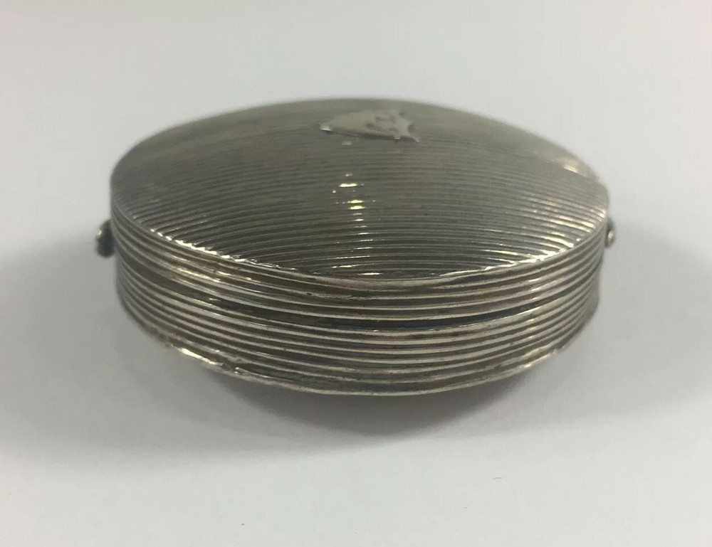 Antique Dutch 1830 Round Snuff Box Solid Silver 2.3cm In Height