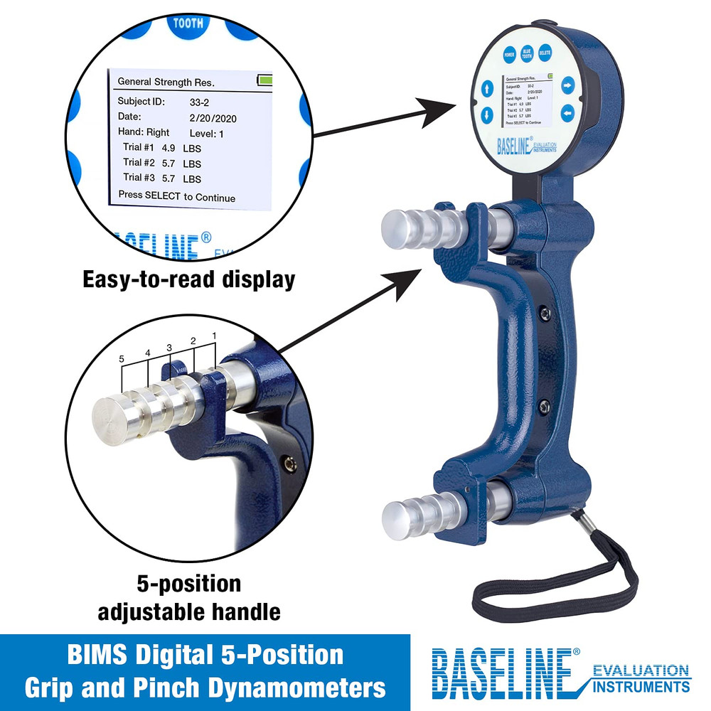 BIMS Digital 5-Position Hand Dynamometer for Grip Strength Testing and Evaluatio