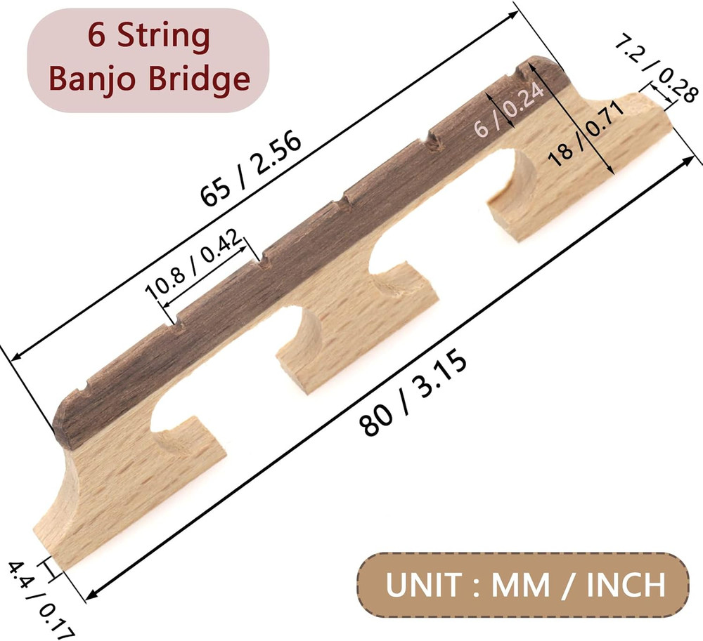 6-String Banjo Bridge, Ebony Maple Banjo Bridge Replacement Composite