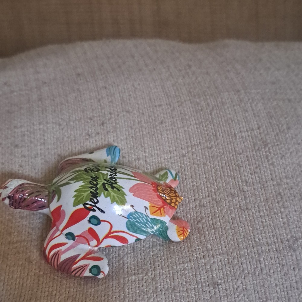 Small Multicolor Turtle Figurine with Floral Design
