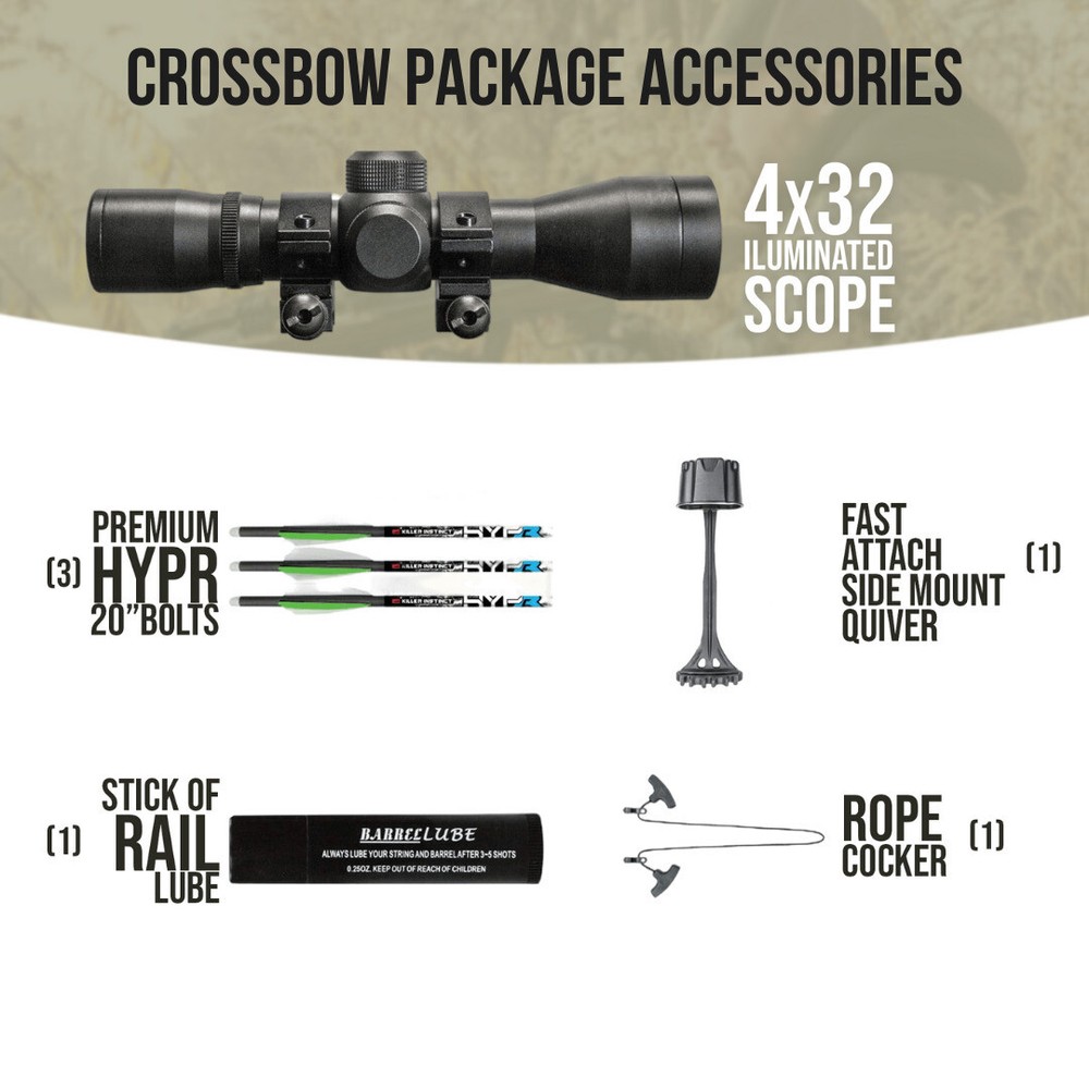 Killer Instinct Burner 415 FPS Crossbow Package (Gray Camo) Basic Bundle