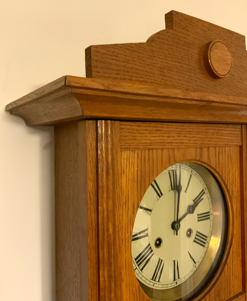 Antique German Junghans Wall Clock , Oak, 1900s
