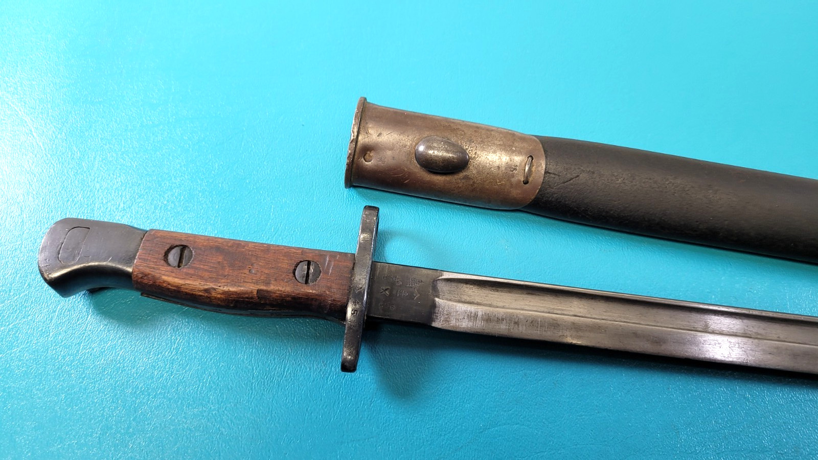 WWI Early British Pattern 1907 Rifle Bayonet Sanderson + Sheath c. 1908 TR542