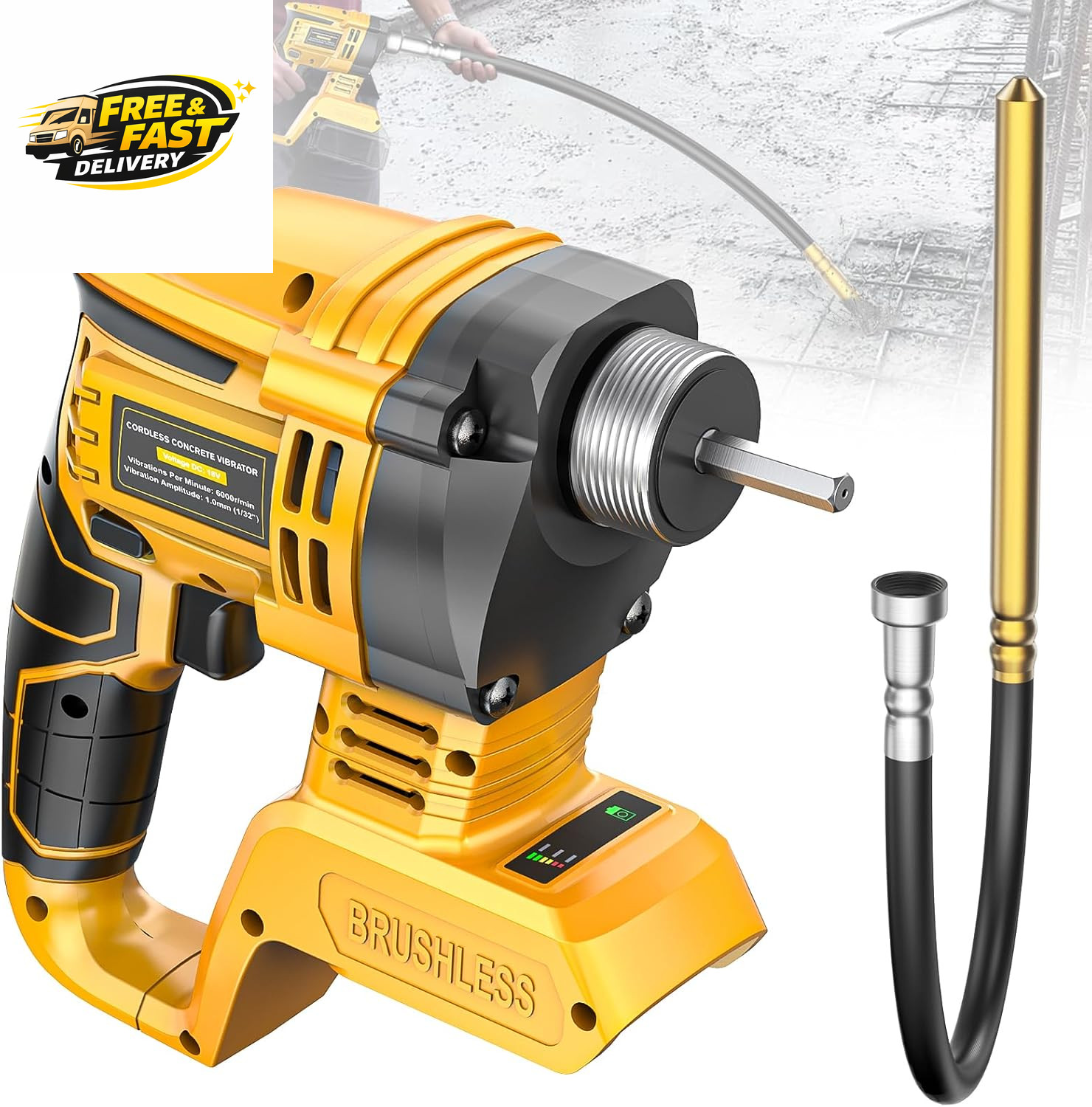 Handheld Concrete Vibrating Tool Compatible with Dewalt 20V Battery (No ),