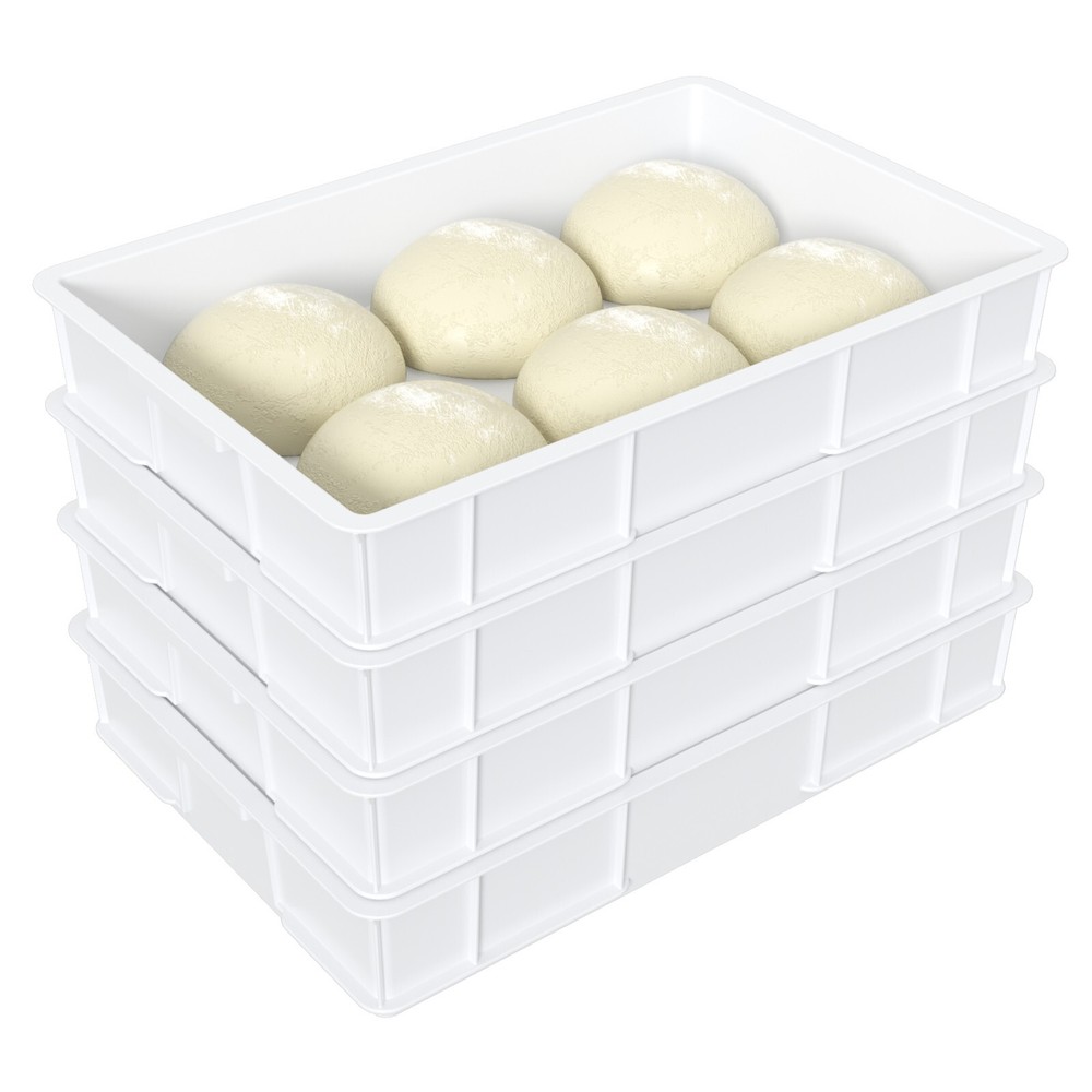 4Pack Plastic Commercial Stackable Pizza Dough Proofing Box Tray Container White