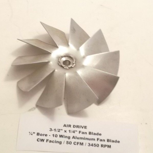 AIR DRIVE 3-1/2" x 1/4" Fan Blade - 10 Wing Aluminum Fan Blade - 1/4" Bore - CW