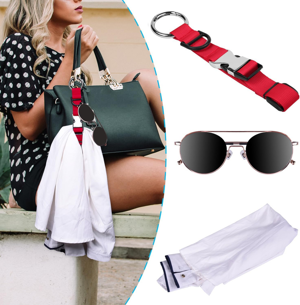 Jacket Gripper Strap with Hook and D-Ring for Easy Bag Carrying - Red