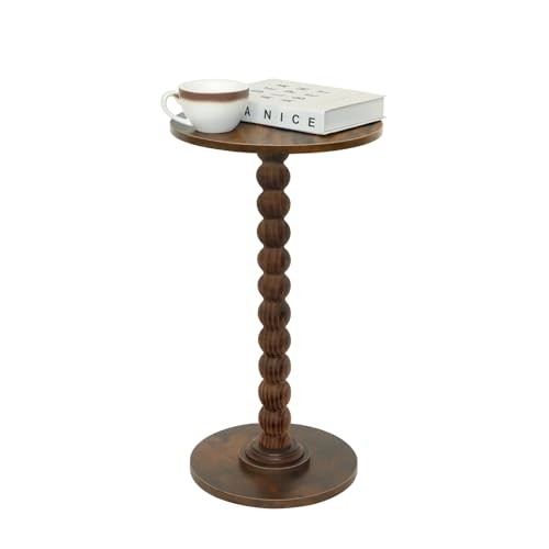 Round Side Table, Small Drink Table for Small Spaces, Modern Accent Brown