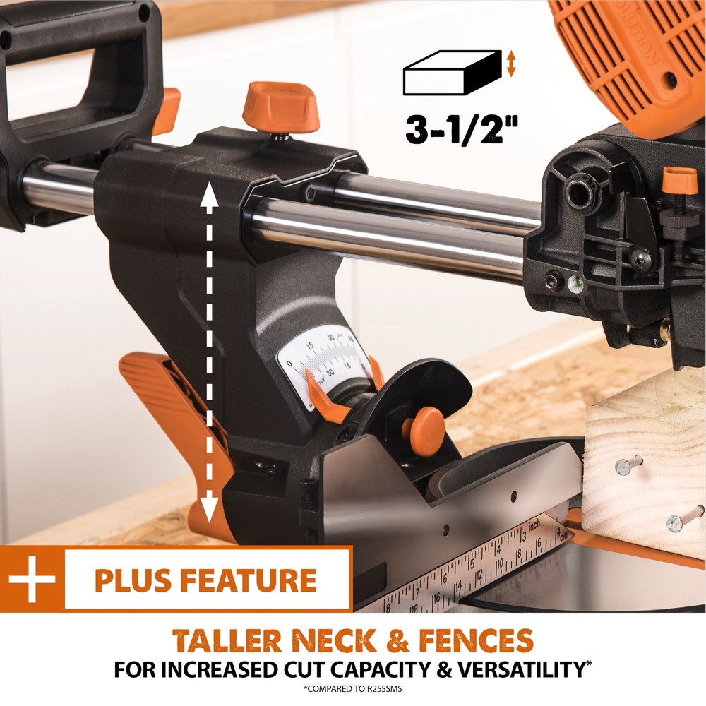 Evolution R255SMS-DB+: Dual Bevel Sliding Miter Saw With 10 in. Multi-Material C