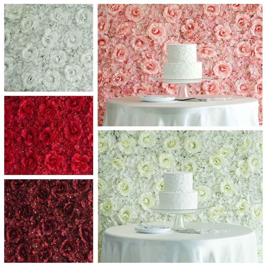 4 pcs Silk Roses and Hydrangea Flowers Wall Backdrop Panels Wedding Decorations