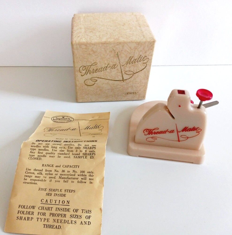 Vintage Thread a Matic Needle Threader Hand Sewing Accessory Box Instructions