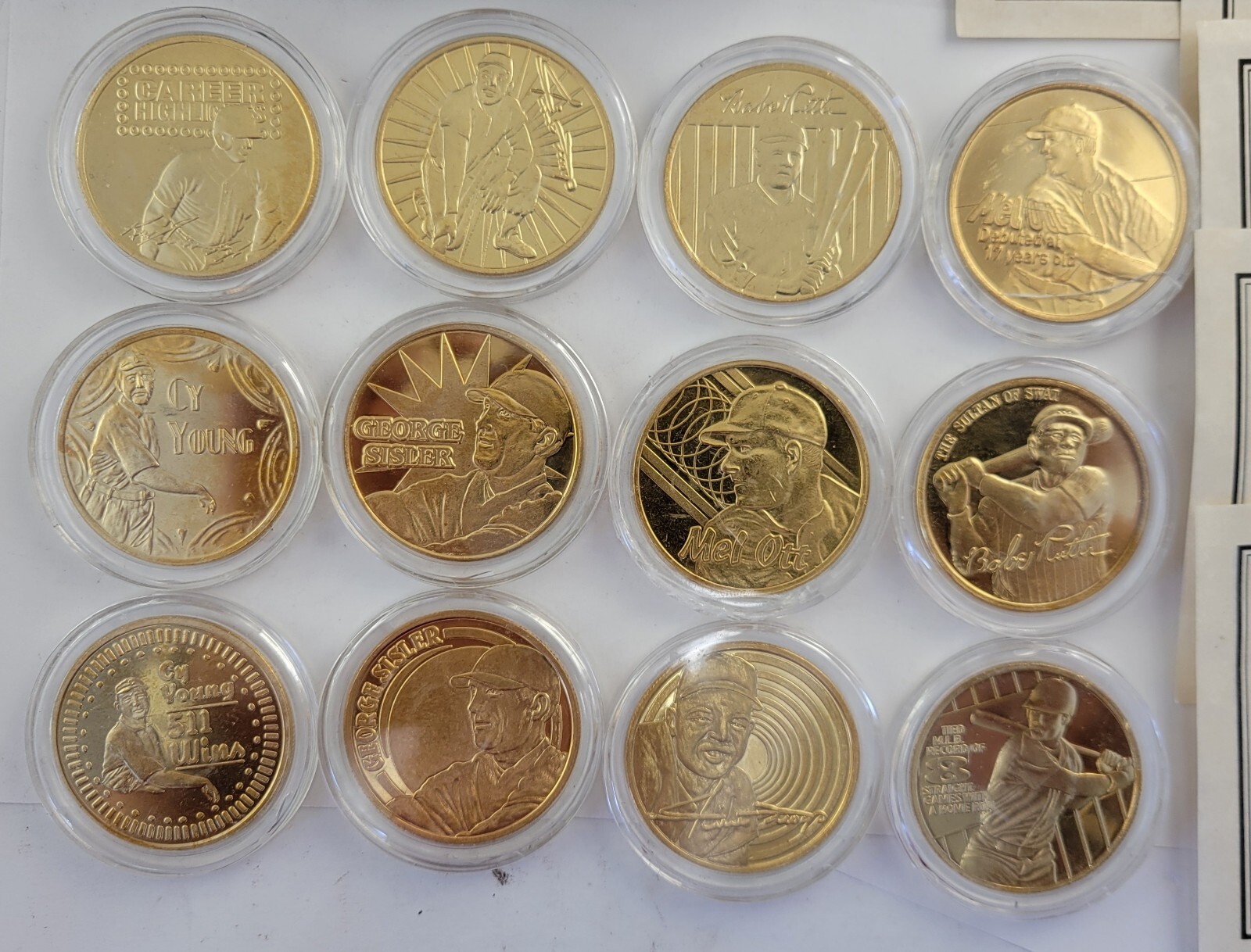 12pc.Shining Stars of Baseball Plated 24KT Gold: CyYoung, Bebe Ruth, Willie Mays