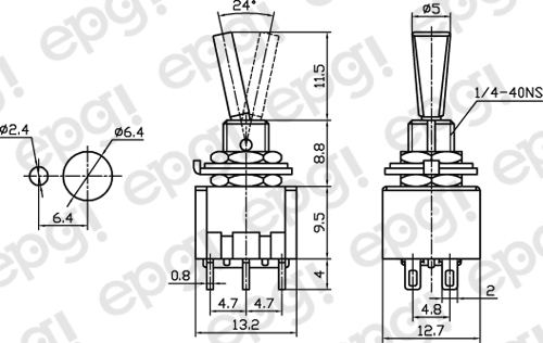 2 PACK - DPDT (ON/ON) MINI BAT HANDLE TOGGLE SWITCH 6AMP-125V # 66-1228-2PK