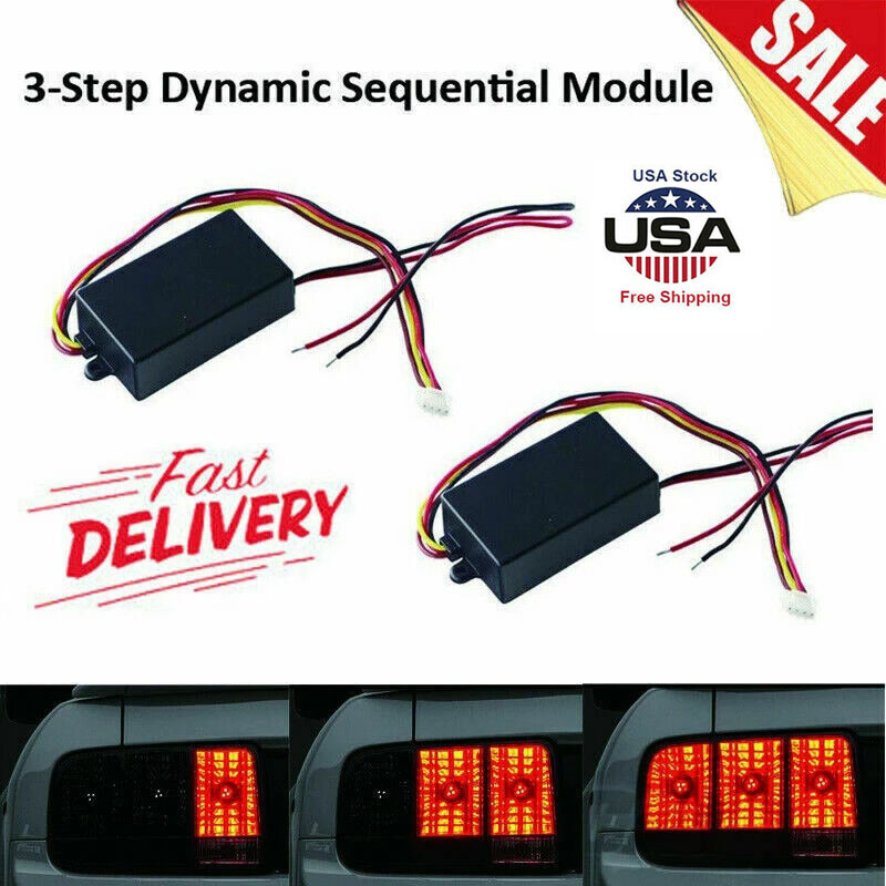 2X 3-Step Sequential Flow Semi Dynamic Chase Flash Tail Light Module Boxes USA