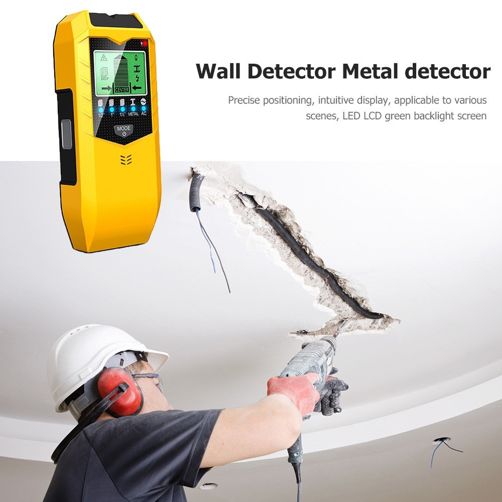 Handheld Depth Tracker Equipment Wood Pipe Finder Battery Powered (Yellow)